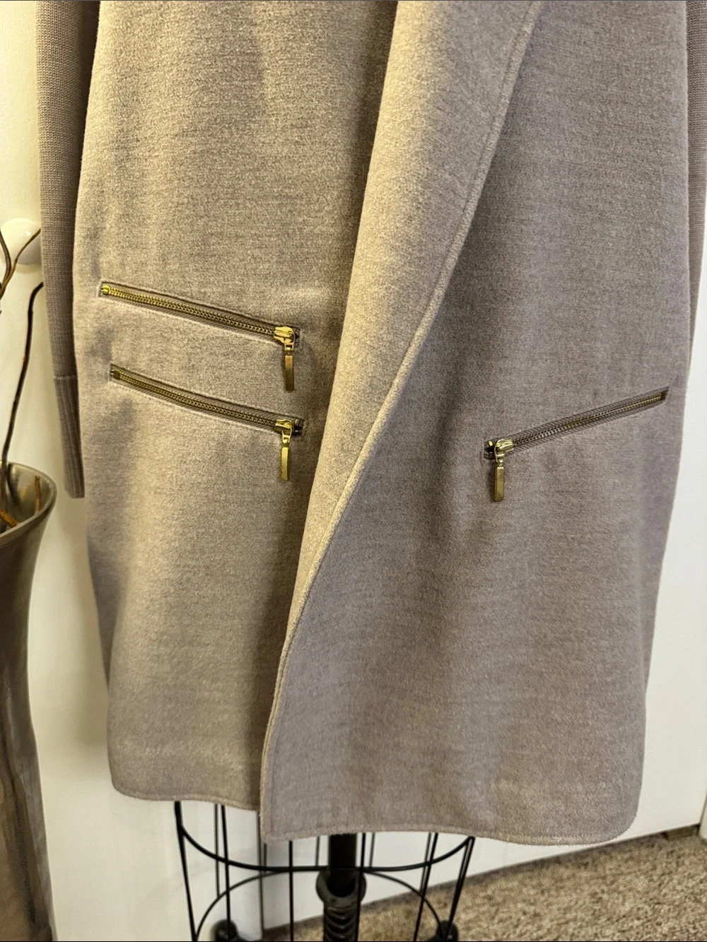 Chico's Taupe Open-Front Trench Coatigan with Gold Zippers - Picture 3 of 7